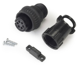 Connector, 6 Pin Auxiliary, with Cable Clamp